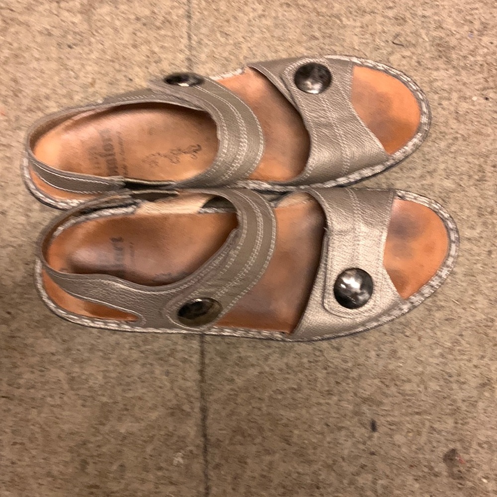 Finn Comfort Alanya Dark Metallic Silver Slingback Wedge Sandals 5.5(7.5)